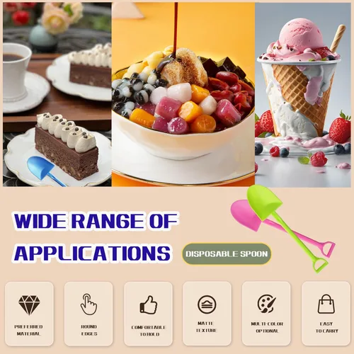 Vista 7 de OaaXbbECco Cucharas de postre plásticas desechables lindas de la forma de la pala de la novedad