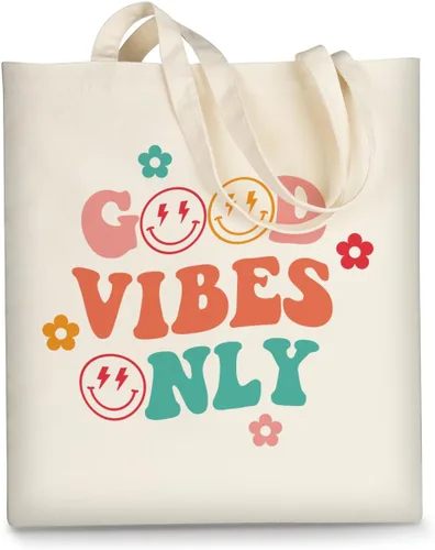Vista 19 de AUSVKAI Bolsa de lona estética para mujer, lindas bolsas de algodón reutilizables de tela para ir de compras, playa, regalos de moda