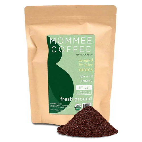 Vista 11 de Mommee Coffee Café molido descafeinado bajo en ácido, granos de café descafeinado 100% orgánico arábica con sabor a caramelo suave, molido medio