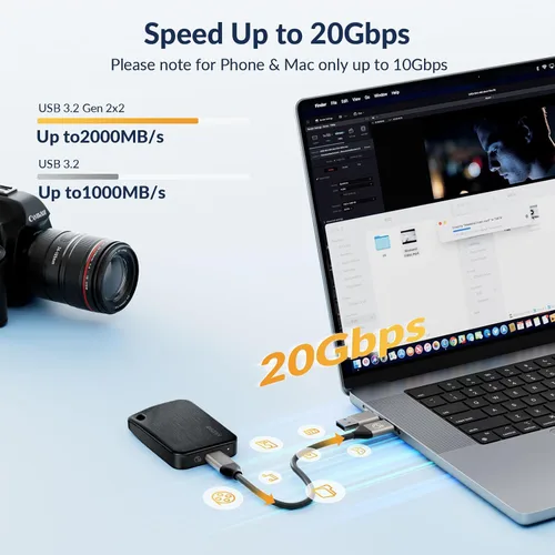Vista 2 de iDsonix SSD externo de 1 TB, disco duro portátil USB 3.2 GEN 2x2 hasta 2000 MB/s, SSD portátil USB C Unidad de estado sólido externa para Xbox, PS5