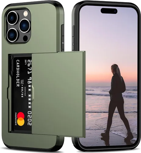 Vista 58 de Nvollnoe Compatible con iPhone 15 Funda con ranura para tarjetas, resistente, protectora de doble capa, a prueba de golpes, ranura oculta