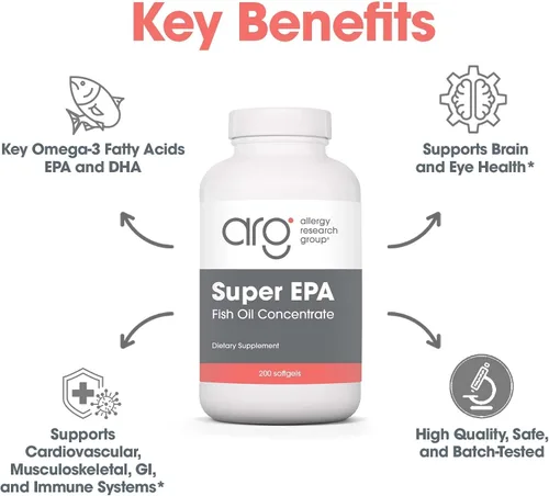 Vista 4 de Allergy Research Group - Super EPA - Aceite de pescado Omega 3, anchoas de origen sostenible - 200 cápsulas blandas