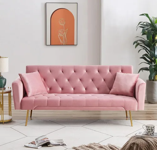 Vista 21 de Anwick Sofá cama moderno de terciopelo de 72 pulgadas, sofás plegables convertibles con 3 respaldos ajustables, asiento reclinable copetudo, patas