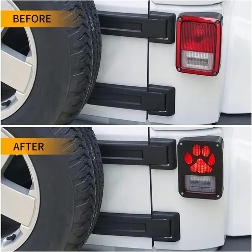 Vista 6 de Cubierta de Luz Trasera Compatible con Jeep Wrangler JK/JKU 2007-2018, Protector de Cubierta de Luz Trasera con Forma de Pata de Perro Protector