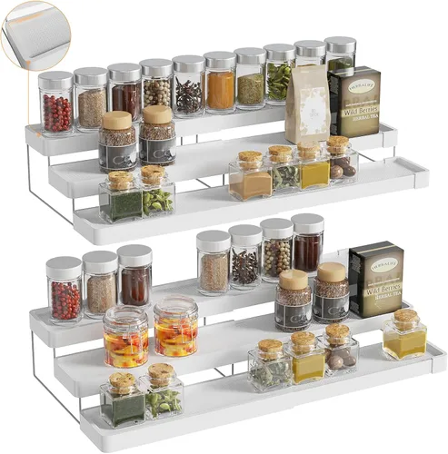 Vista 11 de Organizador de especias expandible – Organizador de especias ajustable de 3 niveles para gabinete y encimera – Fácil visibilidad – Negro