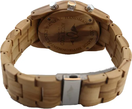 Vista 6 de Madera de arce reloj con diales Múltiples Color Plateado y Negro con pulsera de arce
