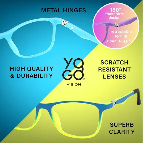 Vista 3 de Yogo Vision Kids Blue Light Blocking Glasses Computer Eyeglasses Boys Girls Square Frames Anti Strain Reduce Glare