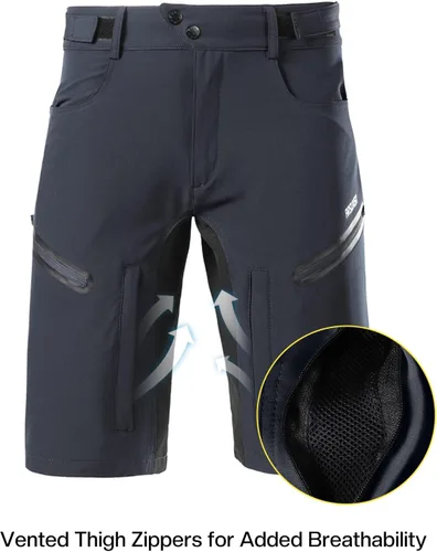 Vista 6 de ARSUXEO Pantalones cortos de ciclismo para hombre, pantalones cortos de ciclismo de montaña, pantalones cortos de MTB de ajuste holgado con cintura