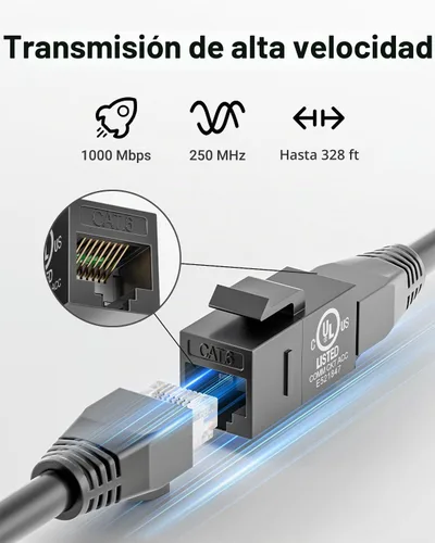 Vista 3 de VCE Acoplador Keystone CAT6 PoE con certificación UL, negro, paquete de 25