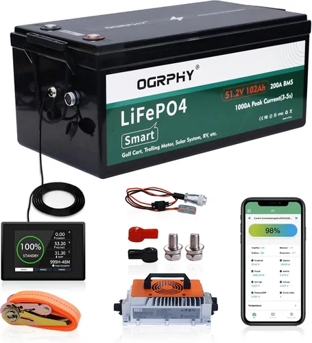 Vista 9 de Kit de conversión de batería de litio para carrito de golf de 48 V, con monitor táctil y cargador, 200 A BMS