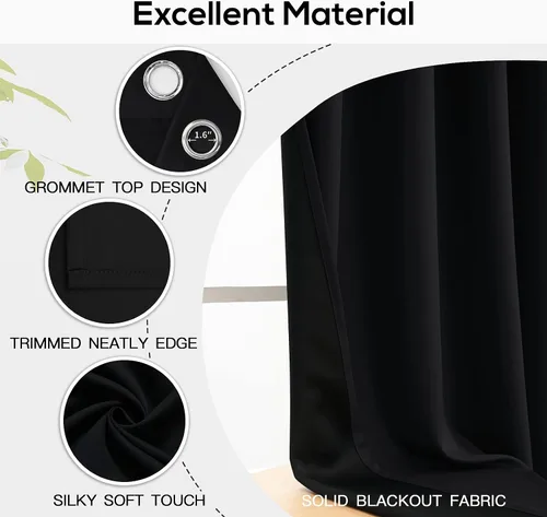 Vista 4 de Yakamok Cortinas negras, cortinas de ventana con aislamiento térmico y eficiencia energética para dormitorio, cortinas opacas completas y cortinas