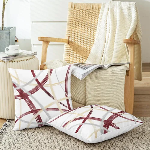 Vista 5 de CaliTime Juego de 2 fundas de almohada decorativas de vellón con líneas geométricas abstractas en forma de arco, para sofá, cama, decoración de casa