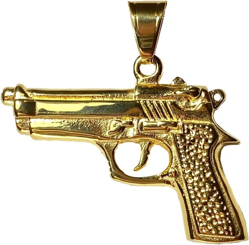 Vista 2 de Colgante de acero inoxidable de 0.098in con diseño de pistola y revólver de pistola para hombre y mujer, colgante de oro, collar de cuerda, colgante
