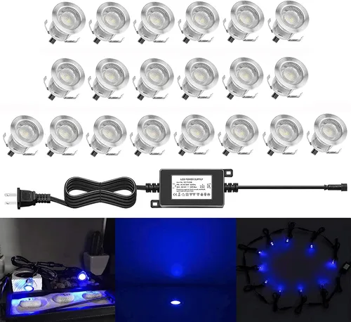 Vista 47 de Kits de luces LED empotrables para cubierta con carcasa protectora, iluminación LED de paisaje al aire libre IP67 impermeable, CC 12 V de bajo Azul