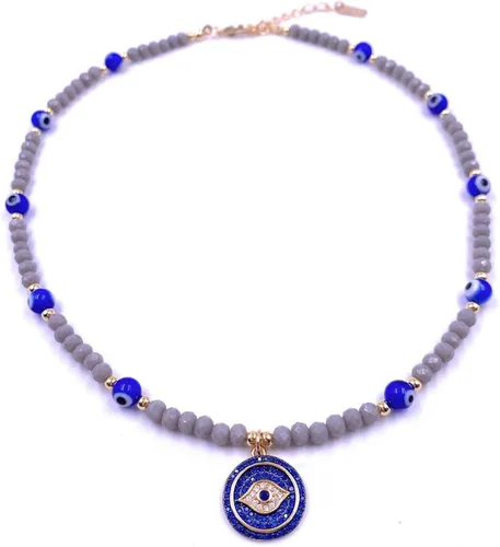 Vista 2 de Collar con dije de ojo malvado de cabalista, cadena de cuentas, circonita cúbica azul, amuleto de la suerte, protector de gargantilla, Chapado