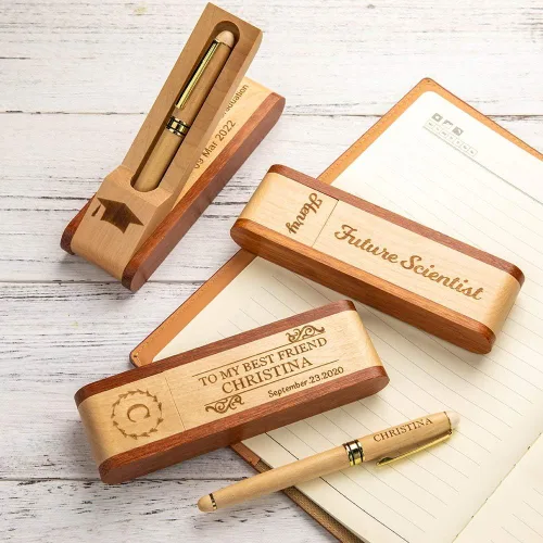 Vista 7 de Juego de bolígrafos y estuches de madera personalizados, bolígrafo de madera natural, regalo de cumpleaños/Navidad/graduación