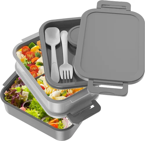 Vista 3 de Jelife Lonchera Bento para adultos, lonchera Bento apilable de 3 capas para adultos, lonchera Bento de estilo grande de 72 onzas, lonchera a prueba