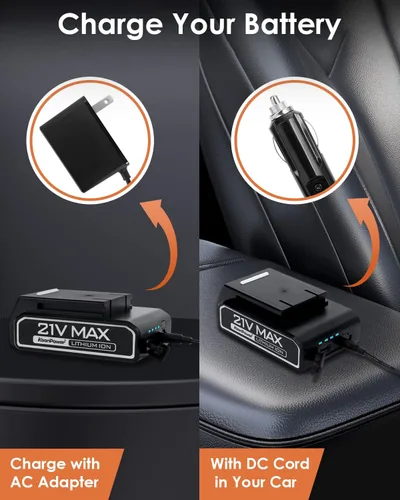 Vista 6 de KeenPower Compresor de aire para inflador de neumáticos, bomba de neumáticos de coche inalámbrica de 21 V con batería recargable de iones de litio