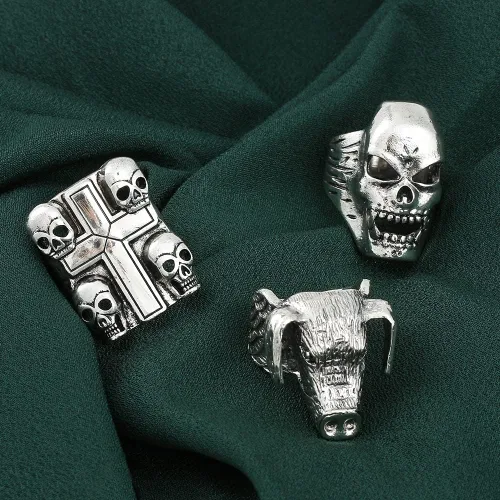 Vista 7 de Eddie Munson Juego de anillos góticos de rock para hombres y mujeres, anillos de piedra de garra de águila y cráneo punk de cerdo, joyería