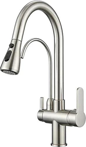Vista 9 de WANFAN Grifo de fregadero de cocina con rociador extraíble 2 manijas 3 en 1 filtro de agua purificador grifos negro 0195R