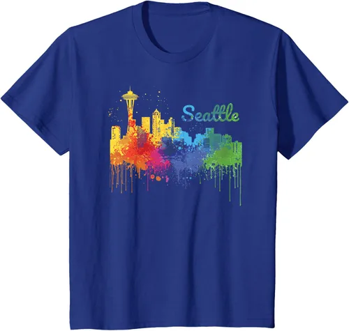 Vista 38 de Seattle Washington Skyline Watercolor Souvenir Seattle Camiseta, Negro