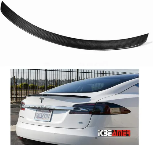 Vista 7 de ICBEAMER Alerón de maletero de fibra de carbono real, acabado brillante con ajuste resistente a la intemperie Tesla [modelo 3] estilo de fábrica