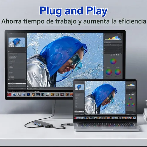 Vista 6 de Hub USB C 8 en 1, Hub de salida de video USB C con 4K a 60Hz, divisor USB C de 10 Gbps, carga PD de 100 W, transferencia de datos, adaptador