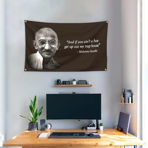 Vista 6 de Chief Gandhi - Bandera de 3 x 5 pies, divertido póster de pared de cueva de hombre duradero con ojales de latón. Esta hermosa bandera