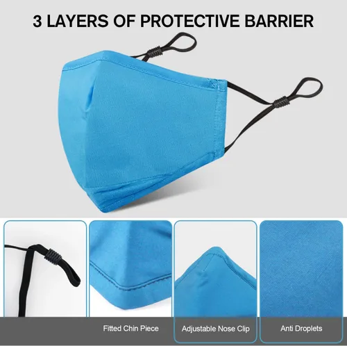 Vista 3 de 6 mascarillas faciales unisex lavables y reutilizables de algodón suave