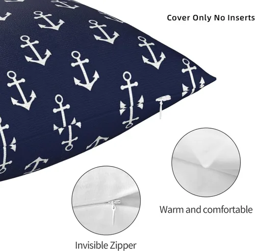 Vista 3 de Fundas de almohada con patrón de ancla náutica azul marino, fundas de almohada decorativas de 18 x 18 pulgadas, funda de almohada para decoración