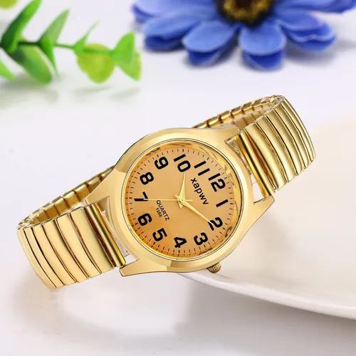 Vista 3 de JewelryWe Reloj de lectura fácil ultra fino para hombre con correa elástica Relojes doradosplateados