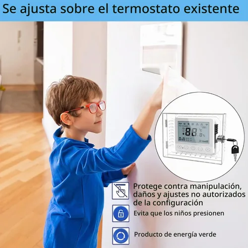 Vista 6 de Caja de bloqueo universal para termostato con llave, protector de termostato grande transparente para termostato en pared, cubierta de termostato se
