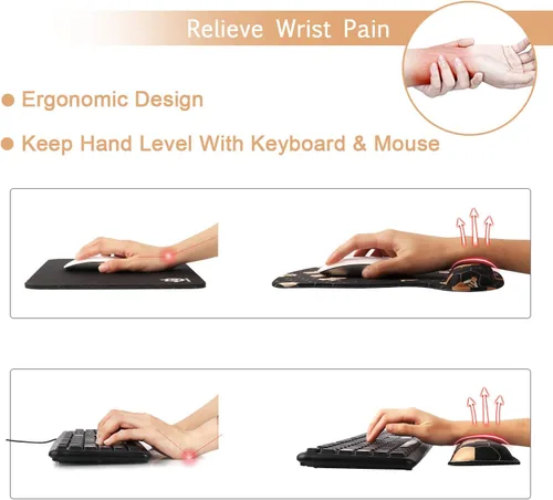 Vista 2 de iCasso - Alfombrilla de ratón ergonómica con reposa muñecas y reposamuñecas para teclado de computadora, de espuma viscoelástica, es más fácil