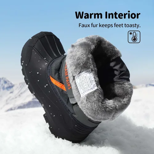 Vista 3 de DREAM PAIRS Botas de nieve de invierno impermeables de media pantorrilla para niños y niñas