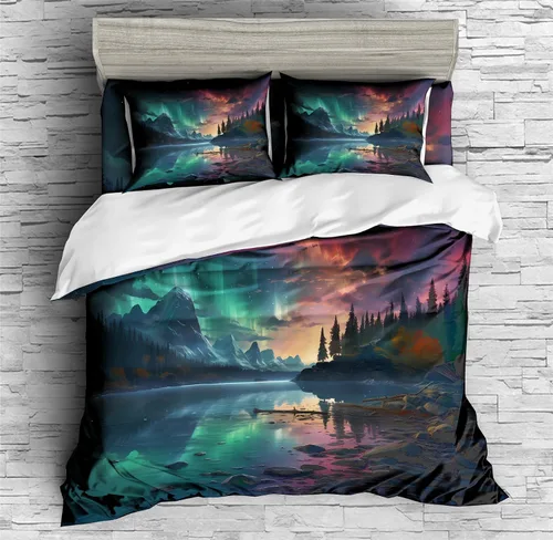 Vista 30 de REALIN Juego de funda de edredón con diseño de Hawthorn 3D, ropa de cama con diseño de bosque japonés, montaña, río, 2/3/4 piezas