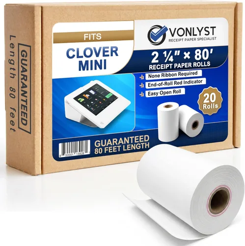 Vista 9 de Papel de recibo para impresora térmica móvil Clover Mini y Clover 2 1/4 x 80 (10 rollos)