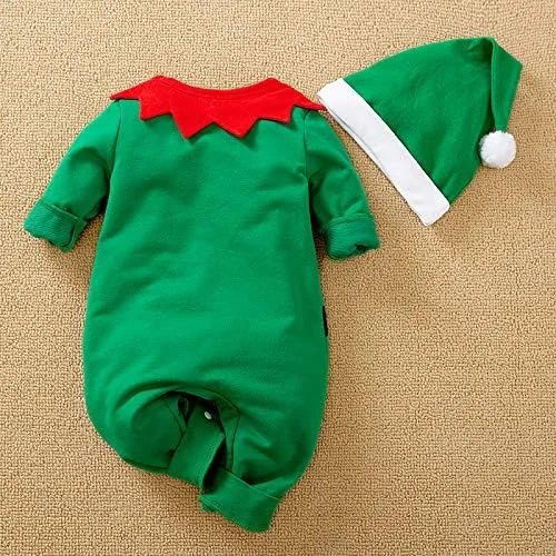 Vista 3 de ZHSKEUUN My First Christmas - Mameluco de manga larga para bebé, niño y niña, disfraz de reno de elfo recién nacido, disfraz de Papá Noel