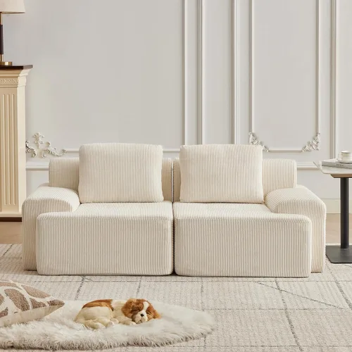 Vista 10 de Sofá modular modular con otomana móvil, sofá de asiento profundo con almohadas, cómodo sofá modular de nube para sala de estar, dormitorio y Blanco