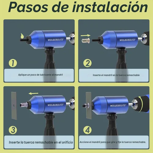Vista 4 de Kit adaptador de taladro de tuerca de remache - Modos de accionamiento dual: taladro/trinquete, con 270 tuercas y 36 mandriles (azul)