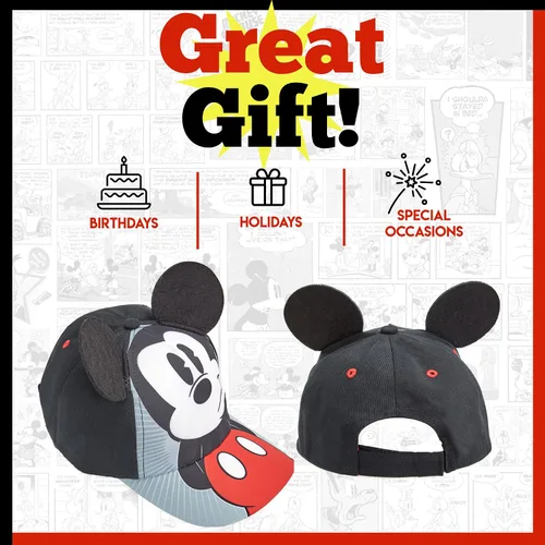 Vista 3 de Disney Gorra de béisbol de algodón Mickey Mouse para niños 100 algodón Orejas de Mickey Negro