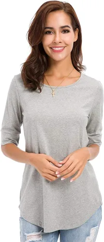 Vista 2 de LUSMAY Camisas tipo túnica de algodón con cuello redondo y ajuste holgado para mujer