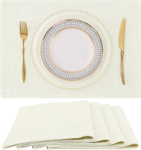 Vista 16 de homing - Juego de 4 manteles individuales de algodón y lino, manteles de tela lavables para mesa de comedor de estilo rústico para interiores y Negro