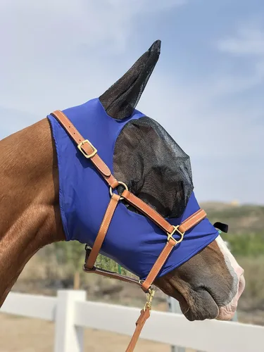 Vista 3 de Máscara de mosca de caballo, súper cómoda, máscara de mosca de caballo, máscara elástica con orejas, solo hacemos productos que les gustan a