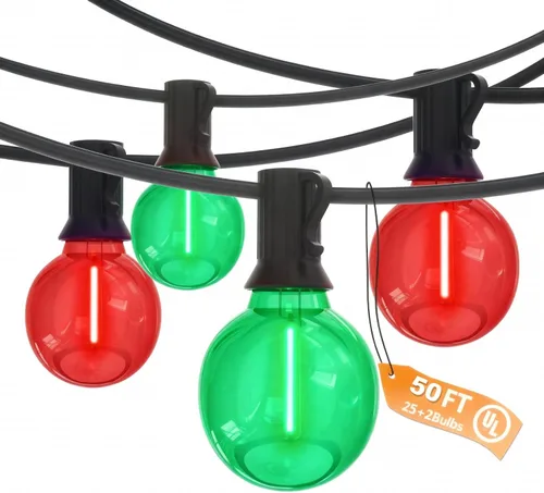 Vista 9 de Guirnalda de luces LED G40 para exteriores de 25 pies, luces de Navidad con forma de globo esmerilado con 27 (2 de repuesto) bombillas redondas