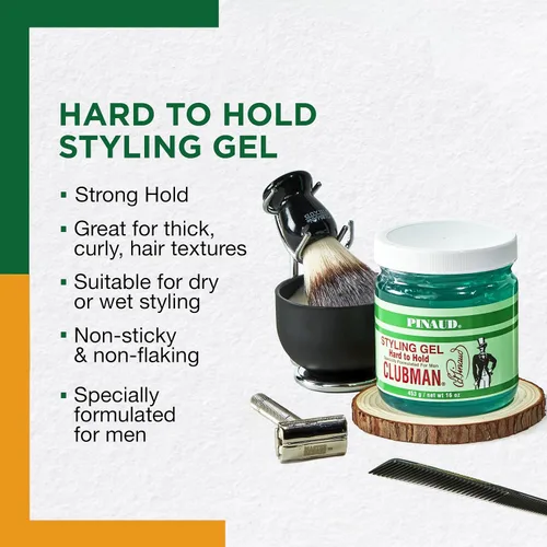 Vista 3 de Clubman Pinaud Gel para peinar el cabello, gel para el cabello difícil de sostener y de alto brillo para hombres, fórmula sin alcohol, aseo