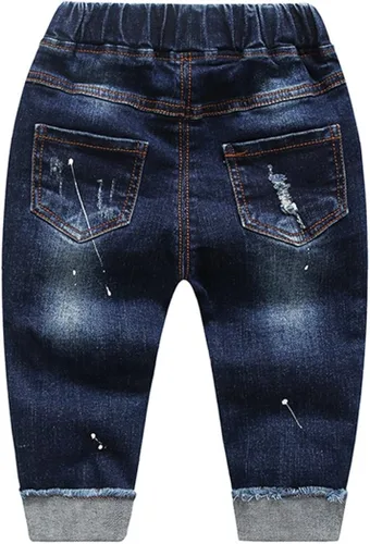 Vista 2 de KIDSCOOL SPACE Pantalones de mezclilla rasgados con cintura elástica para bebés y niños pequeños
