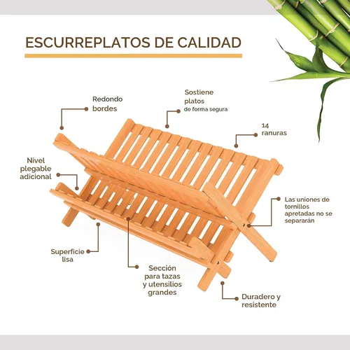 Vista 5 de Escurridor de madera bamboo compacto y plegable para vajilla Diseñado por: Bambüsi.
