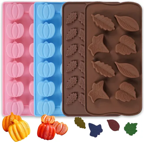 Vista 8 de 4 moldes de silicona con forma de hojas de arce en 3D de otoño, bandeja de molde de calabaza de hoja de arce de 12 formas para Halloween, Acción