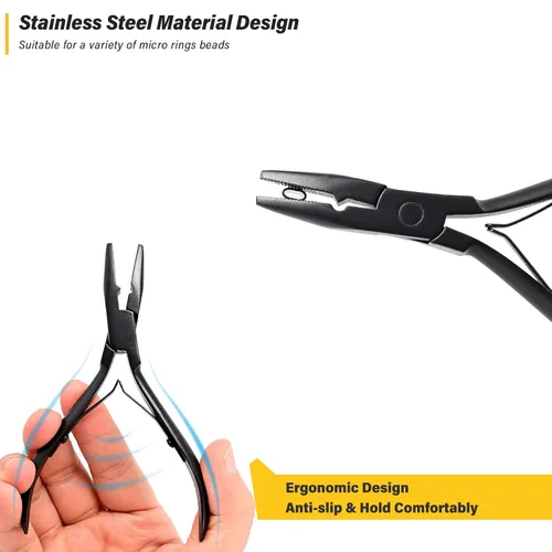 Vista 4 de Gomake Microlinks - Kit de extensiones de cabello, alicates para cerrar y quitar extensiones de cabello, gancho para tirar de microcuentas y Negro