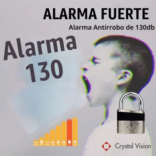 Vista 2 de Crystal Vision - Cerradura de alarma antirrobo de 130 db, resistente a la intemperie, multiuso (0.394 pulgadas)